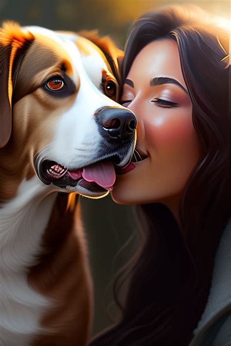 Lexica A Detailed Picture Of A Dog Licking A Cute Calm Girl Touch