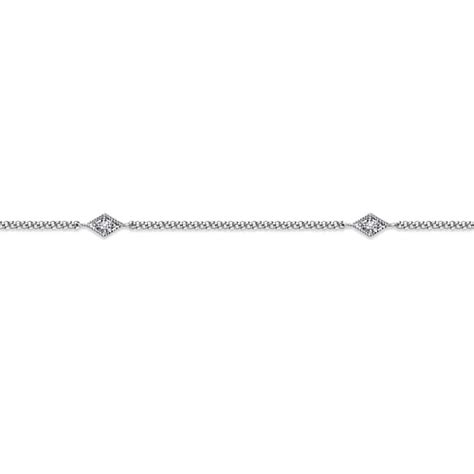 14k White Gold Ankle Bracelet With Marquise Shaped Diamond Stations