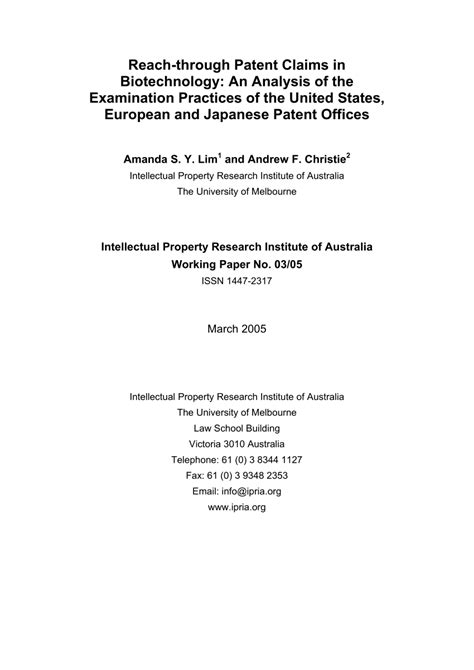 Pdf Reach Through Patent Claims In Biotechnology An Analysis Of The Examination Practices Of
