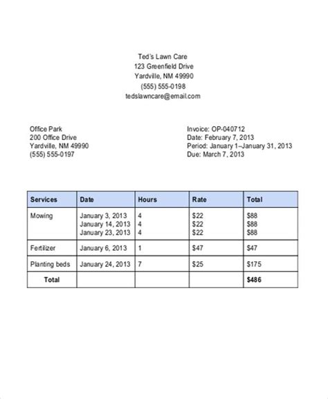 Free Lawn Care Invoice Template