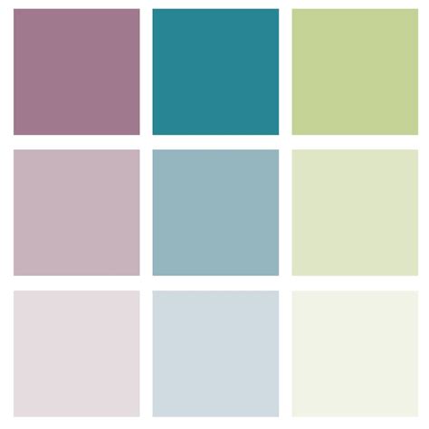 Colour Swatch Mauve Teal And Green Tea Healing Room Color