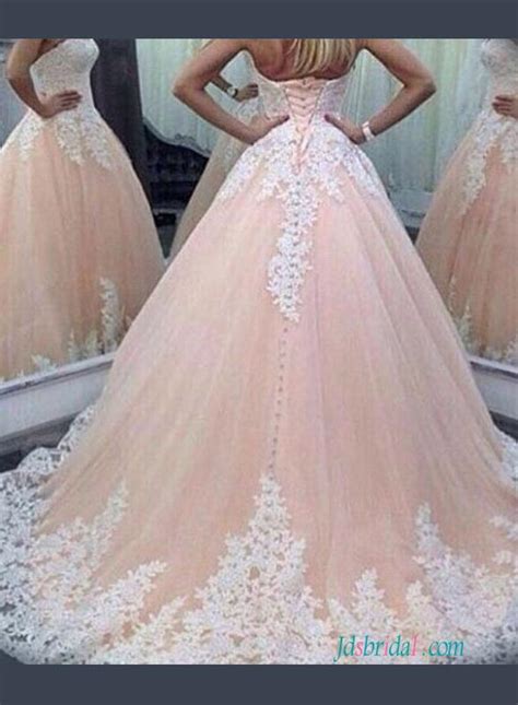 Blush Sweetheart Princess Pink Colored Ball Gown Wedding Dress