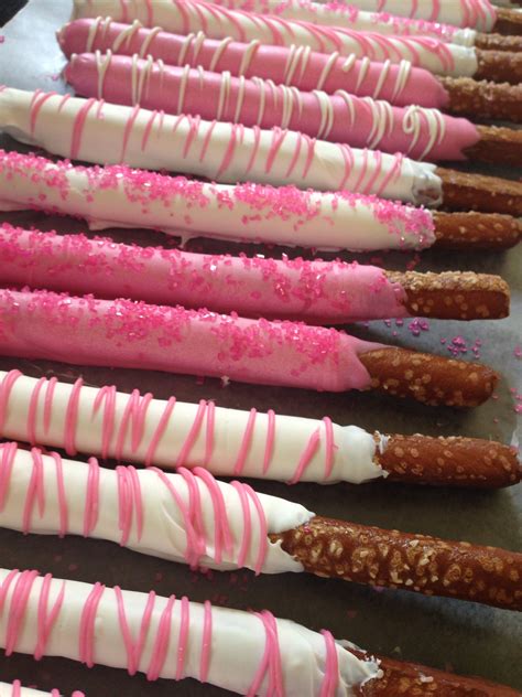 Pink And White Chocolate Covered Pretzel Rods White Chocolate Covered