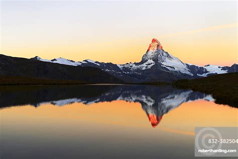 Matterhorn Reflected In Lake Stellisee Stock Photo