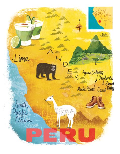 Peru Map By Scott Jessop July 2016 Issue Illustrated Map Peru Map