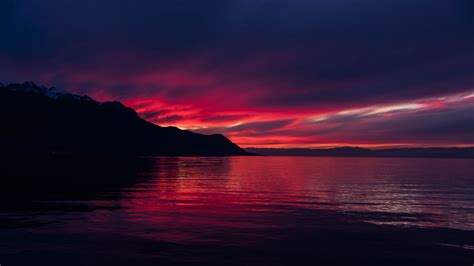 Download Wallpaper 1920x1080 Mountains Lake Sunset Horizon Sky