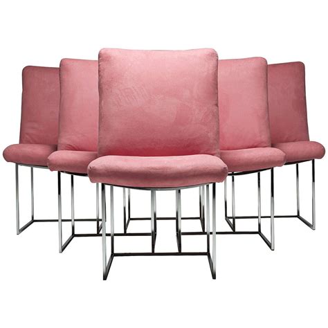 I love the clean lines and functionality of it. Six Chrome Frame Milo Baughman Dining Chairs in Pink Ultra ...