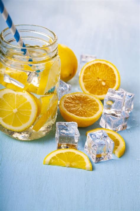Refreshing Ice Cold Water With Lemon Stock Photo Image Of Fruit Cool