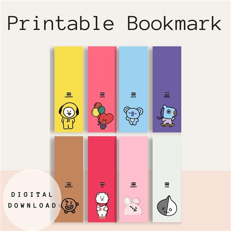 Bt21 Bookmark Bts Bookmark Bundle Printable Bts Bookmark Etsy