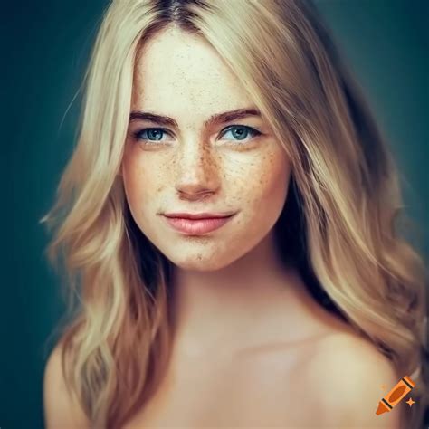 High Resolution Portrait Of A Young Woman With Freckles And Light