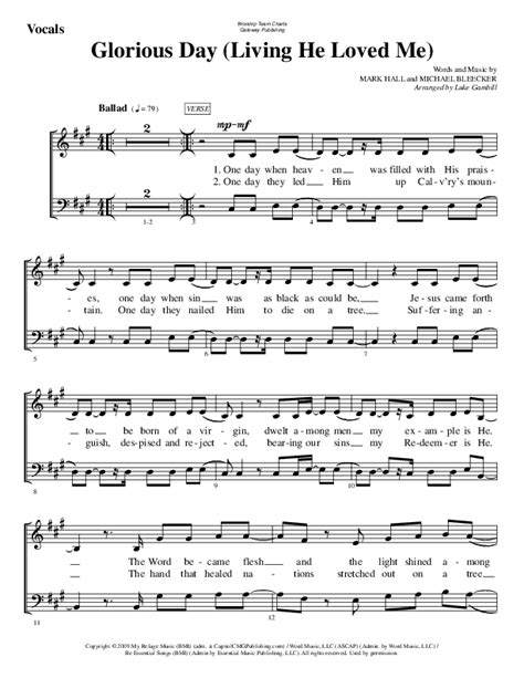 Glorious Day Living He Loved Me Sheet Music Pdf Worshipteam Tv