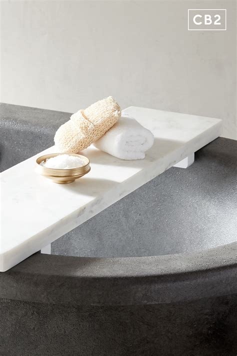 White Marble Bath Caddy Reviews Cb2 In 2021 Marble Bath White