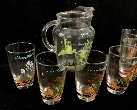 Lot 7pc Blakely Oil And Gas Az Cactus Glasses And Pitcher