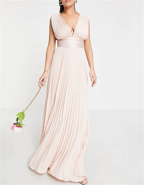 asos design bridesmaid pleated cami maxi dress with satin wrap waist asos