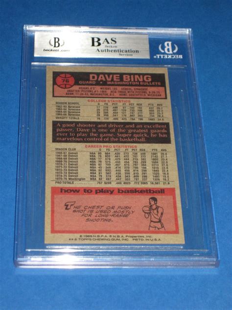 Dave Bing Bullets Signed 1976 77 Topps Card 76 Beckett Authenticated Ebay