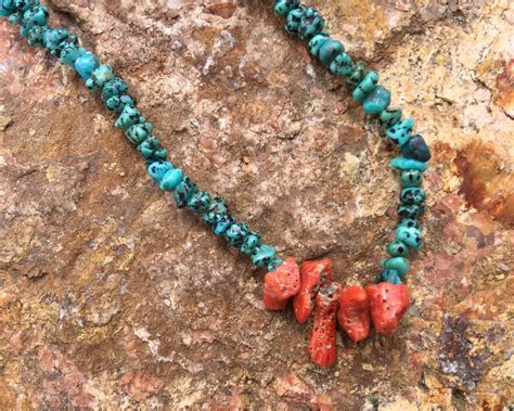 Turquoise Red Coral And Heishi Indian Made Necklace Etsy
