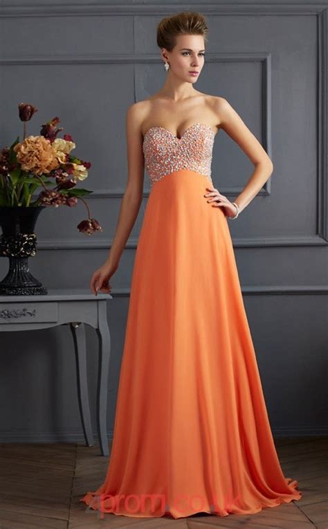Orange Chiffon A Line Sweetheart Floor Length Evening Dressesjt2783 Uk