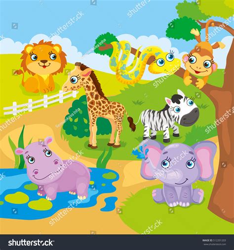 Cute Cartoon Zoo Animals Stock Vector 512201203 Shutterstock