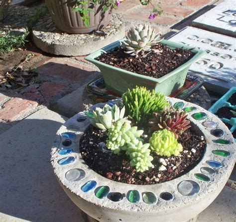 Hypertufa Planter Accented With Glass Marble Mosaic