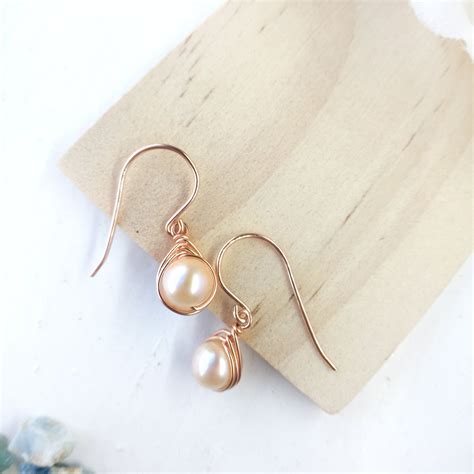 Pink Pearl Drop Earrings K Rose Gold Filled Sterling Etsy Pearl