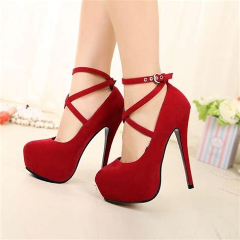 Red Strappy Heels Red High Heels Prom Heels Platform High Heels