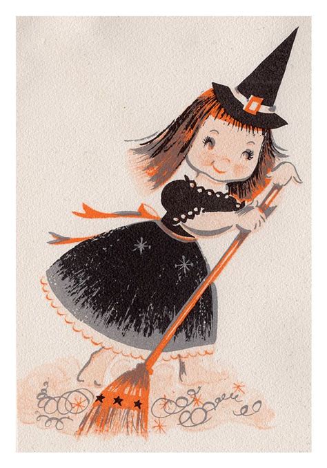 Vintage Reproduction Halloween Greeting Card Little Witch Cute Carte