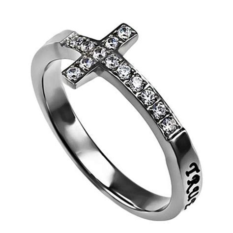 True Love Waits Purity Ring For Teen Girls Sideways Cross Stainless