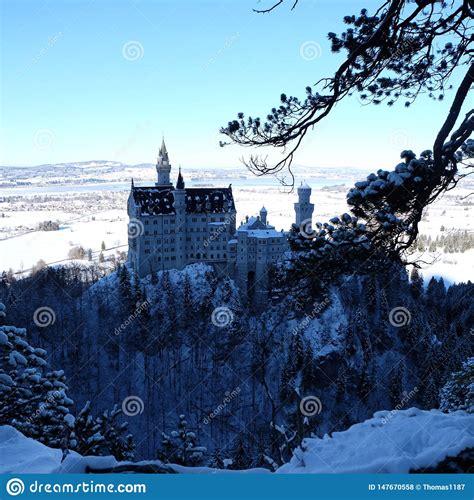 Snowy Neuschwanstein Castle During Winter Stock Photo Image Of