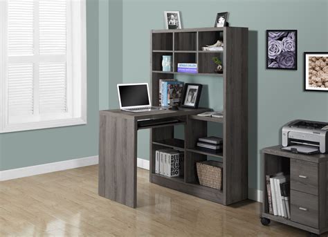 Modern Desk And Bookcase Combination In Dark Taupe Finish Corner