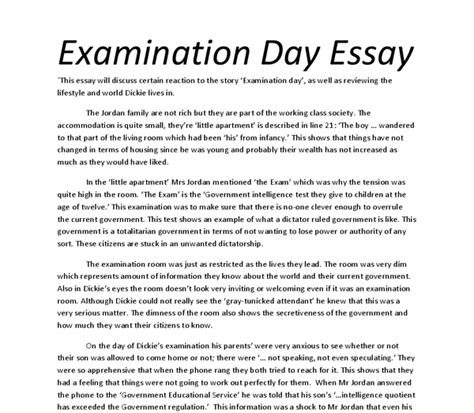 Analysis Of The Short Story Examination Day Gcse English Marked