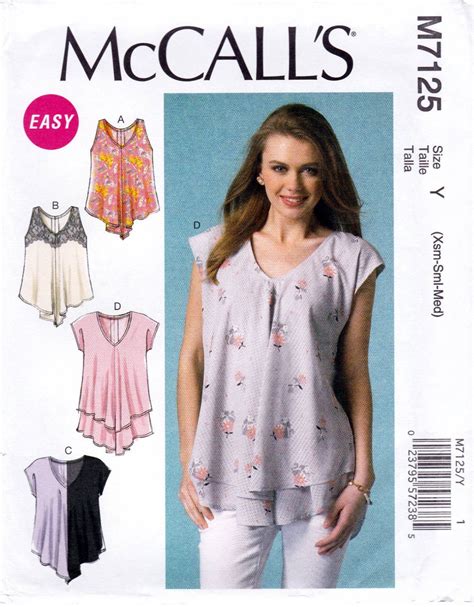 McCall S M7125 7125 Misses Loose Fitting Pullover Tops Sewing Pattern