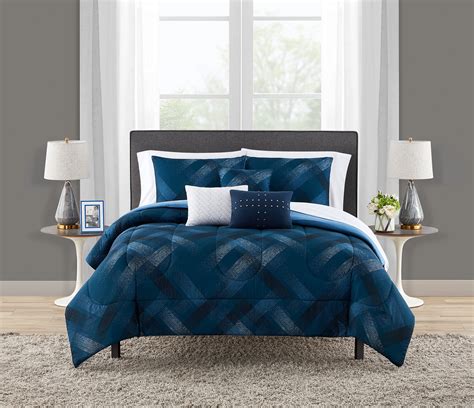 Mainstays Reversible Navy Plaid 10 Piece Bed In A Bag Bedding Set With