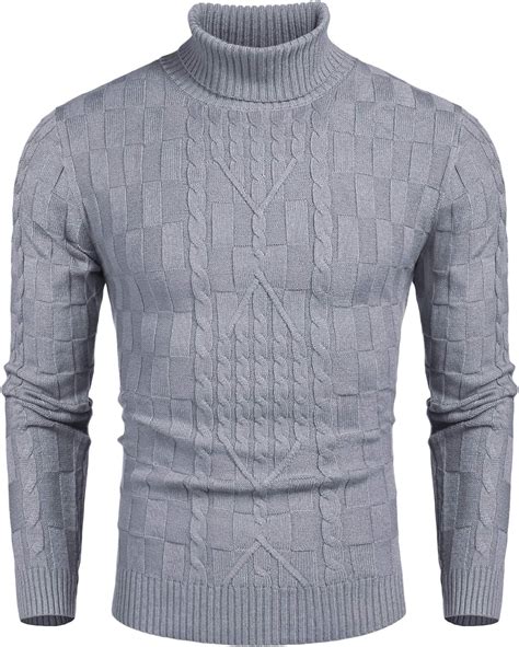 Coofandy Mens Slim Fit Turtleneck Sweater Cable Knit Ribbed Cotton Pullover Sweaters Amazonca