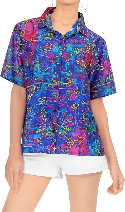 La Leela Hawaii Bluse Damen Strand Shirt Beach Party Top Kurzarm Sommer Casual Plus