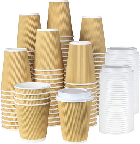 Nyhi Brown Disposable Paper Cups With White Lids 12oz Set