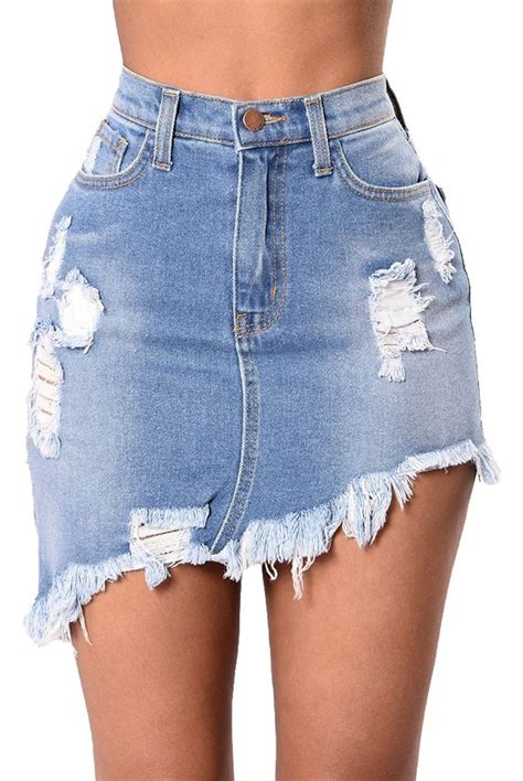 Ermonn Womens High Waist Distressed Ripped Short Denim Jean Skirt Package Hip Mini Skirts At