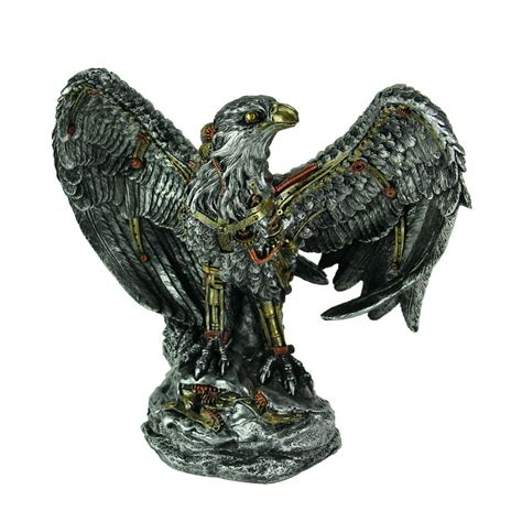 Metallic Silver Finish Mechanical Steampunk Eagle Statue