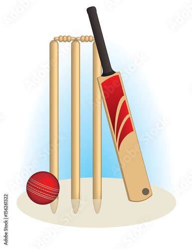 Cricket Ball With Cricket Bat And Wicket Stock Vector Adobe Stock