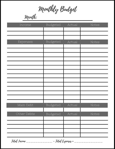 Free Monthly Budget Template Download Free Printable Worksheet
