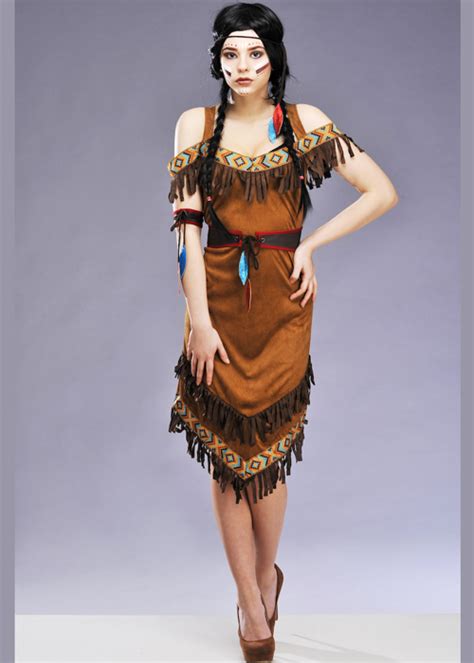 ladies red indian pocahontas fancy dress costume western native squaw meilleures offres en ligne