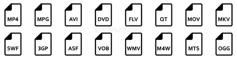 Video File Formats Vector Linear Icons Video File Icons Stock Vector