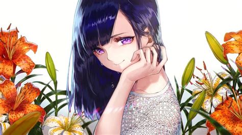 Anime Girl Cyring Flowers Purple Hair 4k 4639