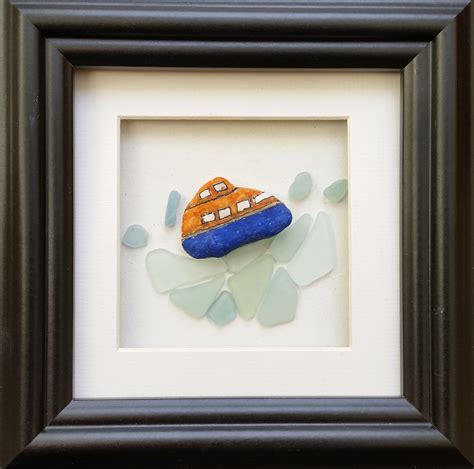 pebble art pebble picture RNLI Lifeboat on a sea glass wave https://www ...