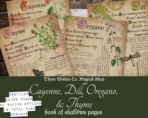 Printable Herb Profiles Book Of Shadows Pages Herb Correspondences