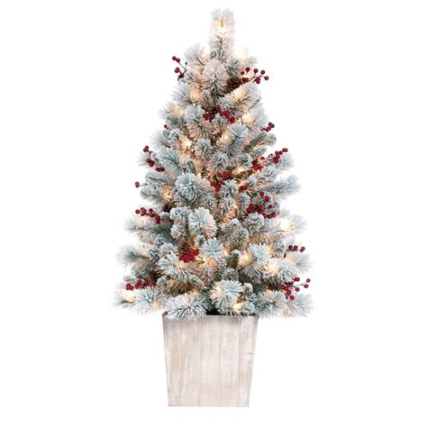 4 Foot Prelit Frosted Ashcroft Fir Potted Christmas Tree