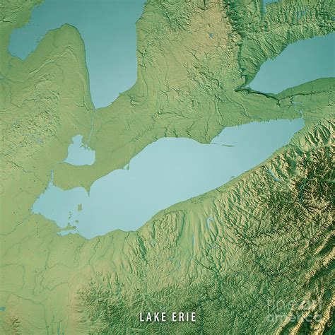 Lake Erie Topographic Map 3d Render Color Digital Art By Frank Ramspott