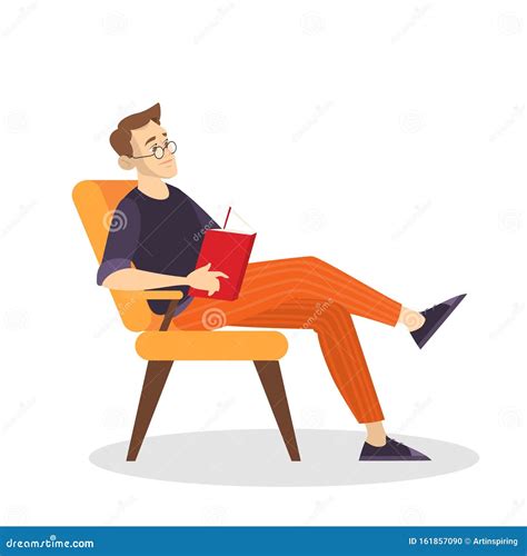 Young Man Reading Book Concept The Person Read Stock Vector