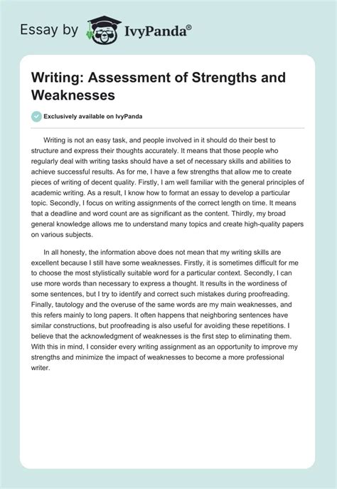 Writing Assessment Of Strengths And Weaknesses 286 Words Essay Example