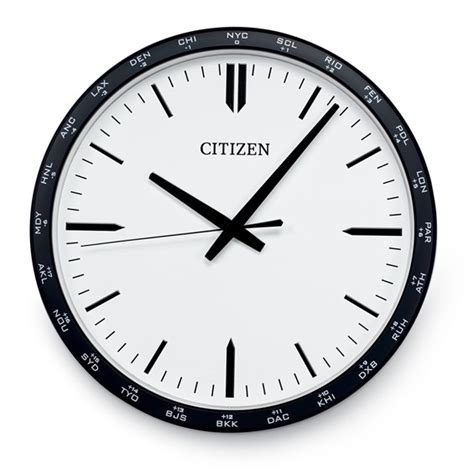 Citizen Gallery Circular Black Frame Wall Clock With World Time Bezel