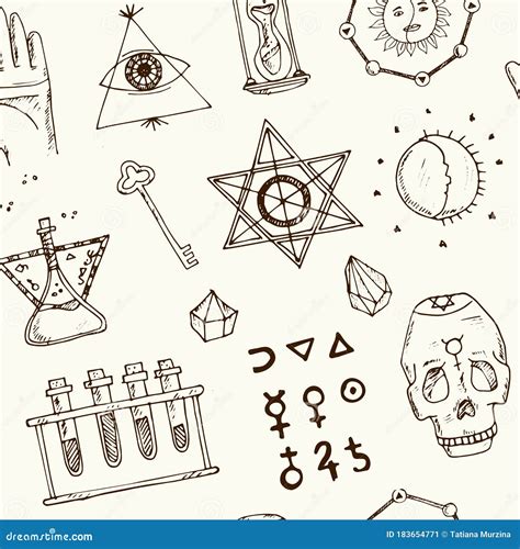 Alchemy Isolated Hand Drawn Doodles Vector Set Stock Vector